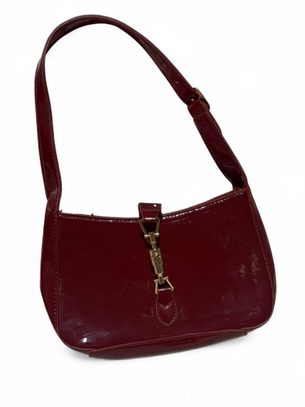 Patent Leather Shoulder Bag in Deep Burgundy - Unbranded